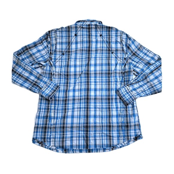 Buckle Black Label Shirt Mens XL Athletic Fit Plaid Raw Hem Studded Snap Button - Picture 6 of 9